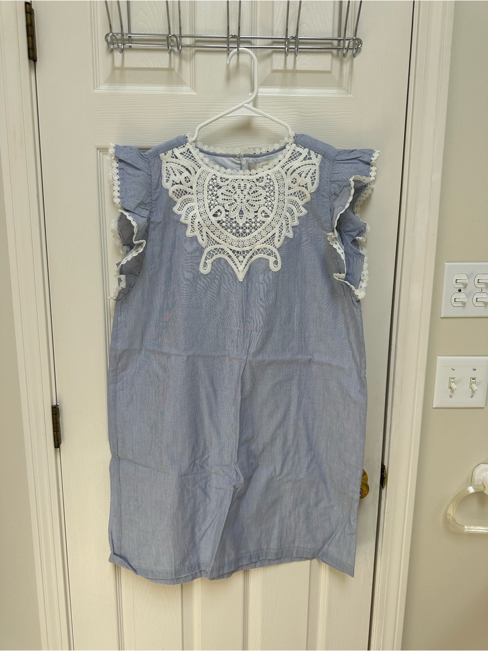 NWT Loft Blue Crochet Yoke Flutter Sleeve Dress
